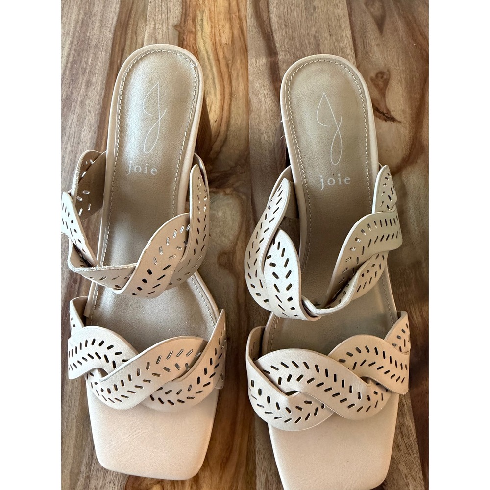 Joie Society Nude Beige Perforated Braided Block Heel Sandals Mule 6.5M P3SOC31P - Picture 2 of 9